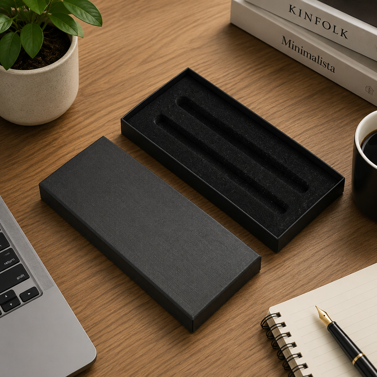 Black two-pen gift box with precision-cut foam insert