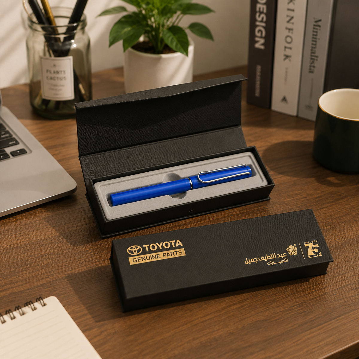 Custom logo corporate pen gift box with blue pen