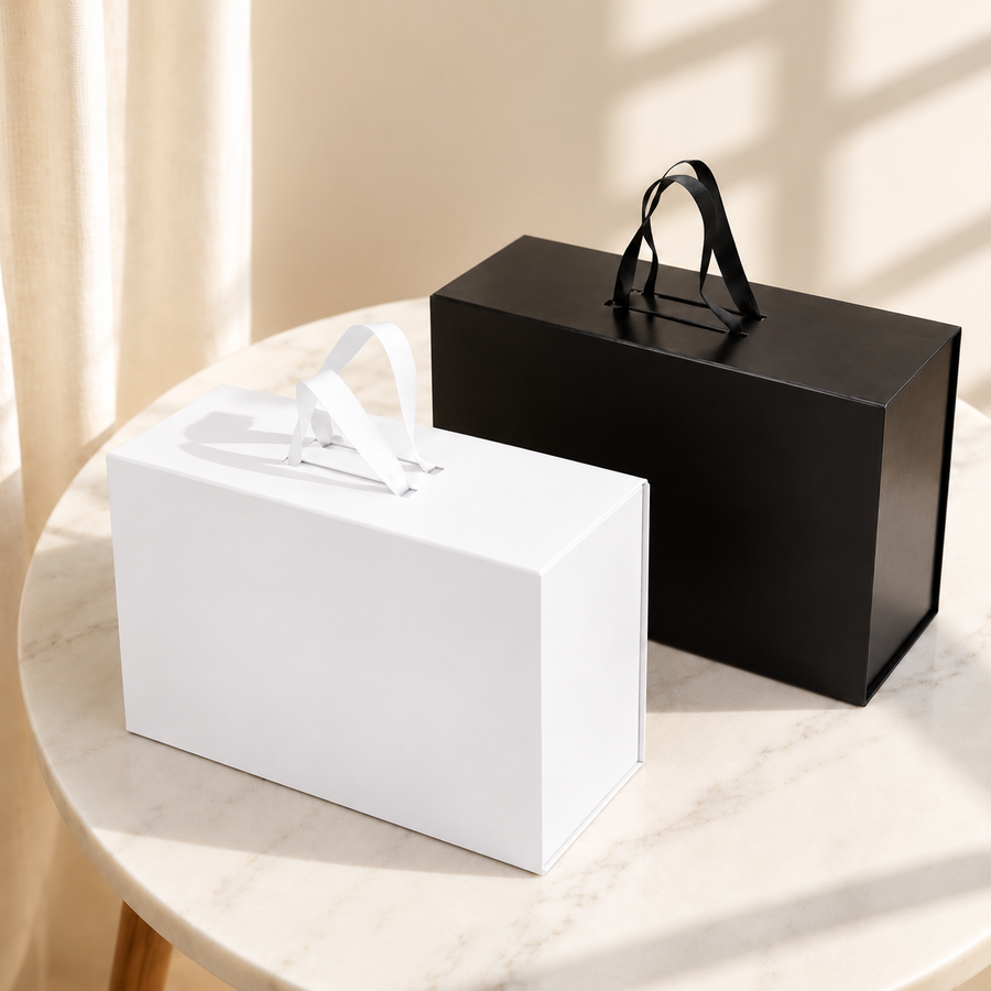 Large folding gift box with integrated handle
