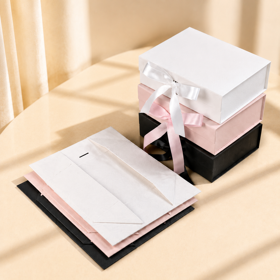 Small ribbon magnetic folding gift box